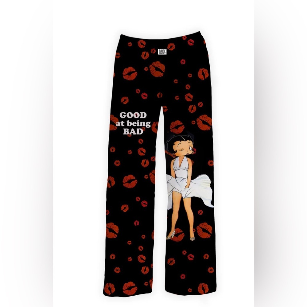 Brief Insanity Betty Boop Black Lounge Pajama Pants Women’s M Red Kisses Cozy